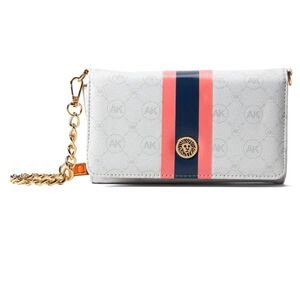Anne Klein Logo Wallet On‎ A Chain Varsity Stripe Crossbody Bag Purse White Pink